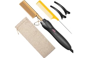 BudiGl Hot Comb Hair Straightener Pressing Combs - Ceramic Electric Straightening Comb for Natural Black Beard Wigs Holiday Gift
