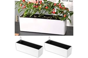 LÁLÁGREEN LaLaGreen Planter Box for Indoor Plants (16 Inch, 2 Pack) White Rectangular Self Watering Flower Pot, Large Window Boxes Planters with Drainage Decorative Modern Balcony Windowsill Herbs Home Garden