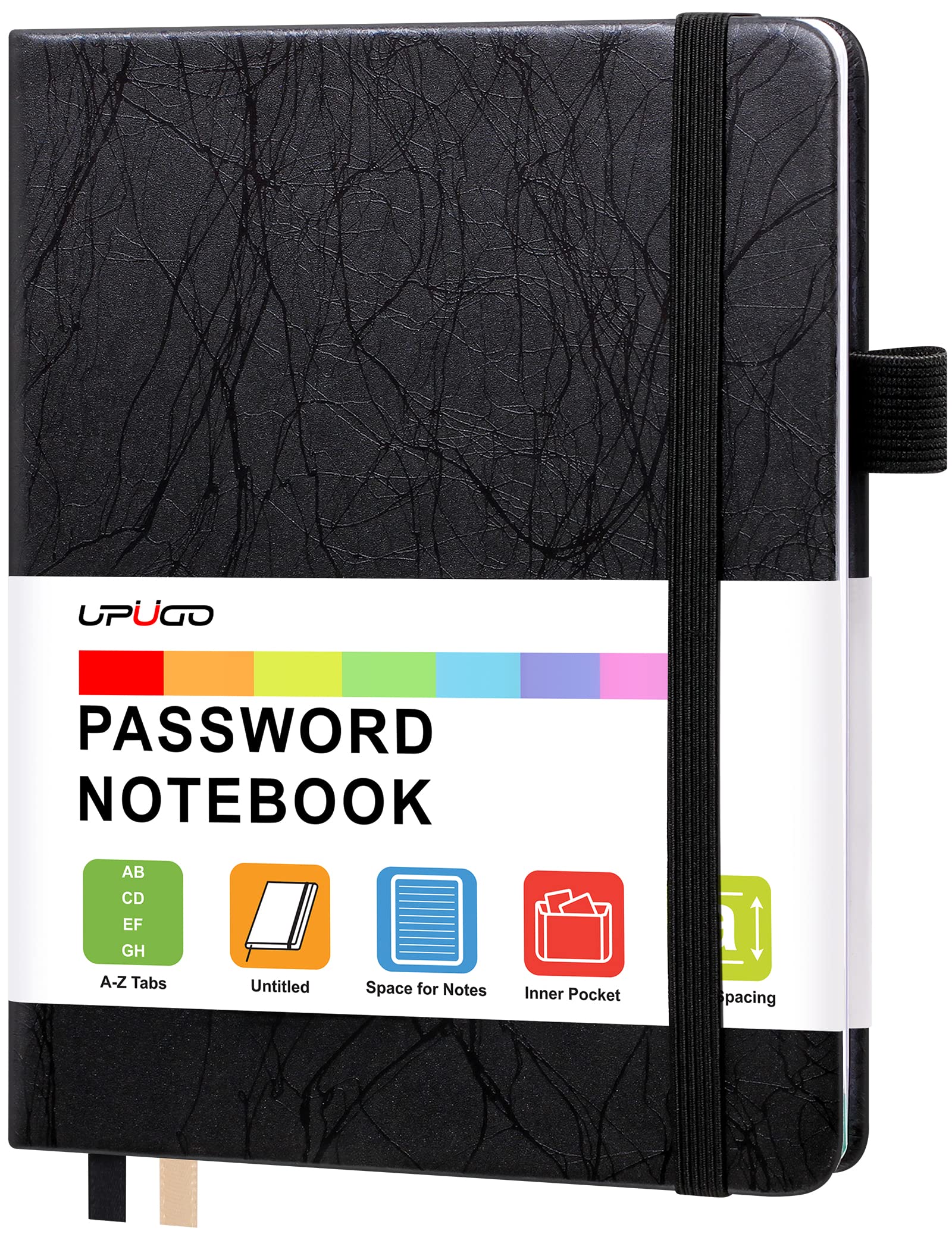 UpUGo Password Book with Alphabetical Tabs, Internet Address and Password Keeper Notebook for Computer & Website Logins, Medium Compact Size, Black