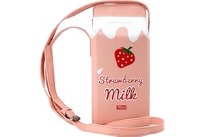 Ondeam Cute Strawberry Milk Box CrossBody Purse Bag,PU Phone Shoulder Wallet for Women Girl