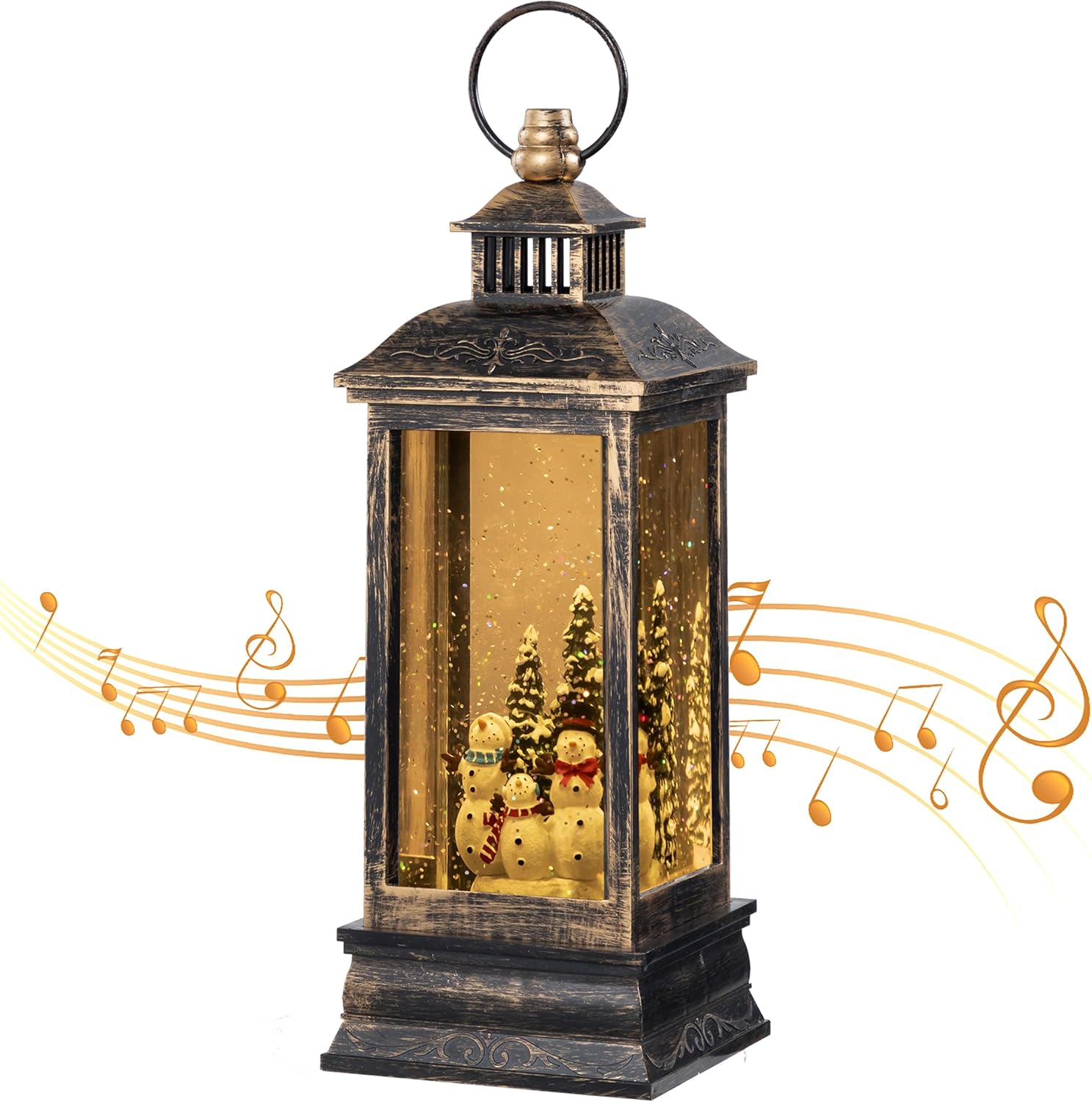 Snow Globes - Christmas Snow Globe Lantern with Timer, UBTKEY Musical Lighted Water Lantern in Swirling Glitter, Snowman Light Up Christmas Decorations, USB Plug-in & Battery Powered (Snowman)