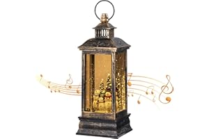 Christmas Snow Globe Lantern with Timer, UBTKEY Musical Lighted Water Lantern in Swirling Glitter, Snowman Light Up Christmas Decorations, USB Plug-in & Battery Powered (Snowman)