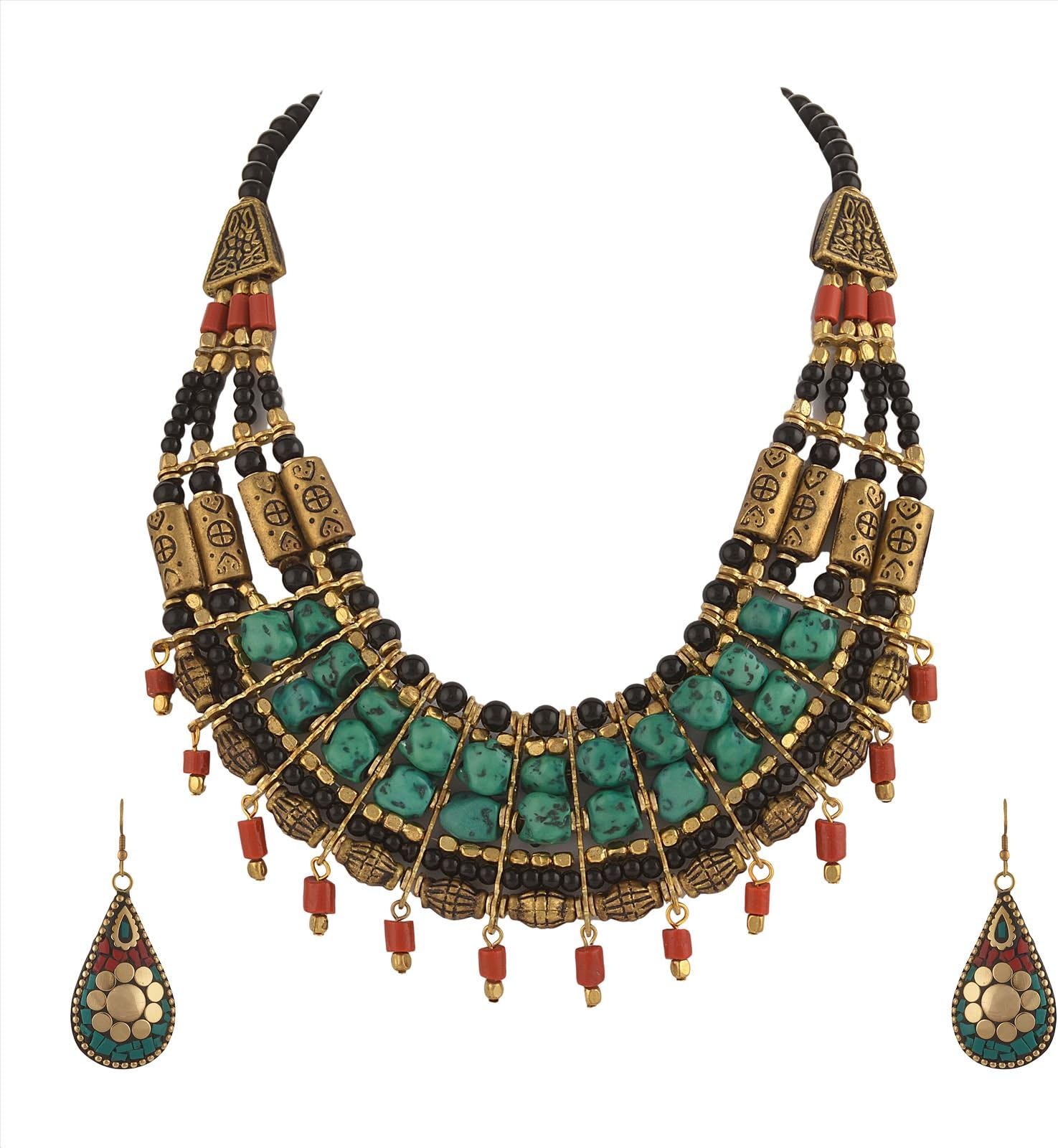 Zephyrr Statement Fashion Handmade Tibetan Multi Strand Choker Necklace Earrings Set
