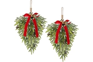 RoseCraft 2PCS Christmas Decorations, Artificial Front Door Christmas Wreaths, Hanging Bell Bow Decorations, for Fireplace Home Holiday Wall Party Xmas Decor.