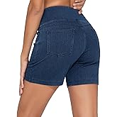 THE GYM PEOPLE Women's High Waisted Stretchy Jean Shorts Summer Skinny Denim Shorts with Pockets