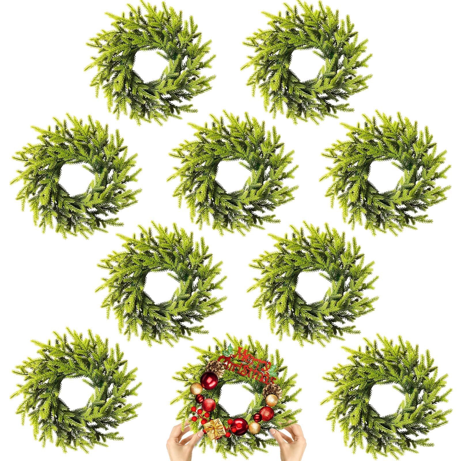 Photo 1 of 10 Pcs Christmas DIY Gree Wreath 10 Inch Green Artificial Wreaths DIY Faux Plain Wreaths Front Door Green Farmhouse Cabinets Wreath Indoor Outdoor Wall Decor(Pine Needle)