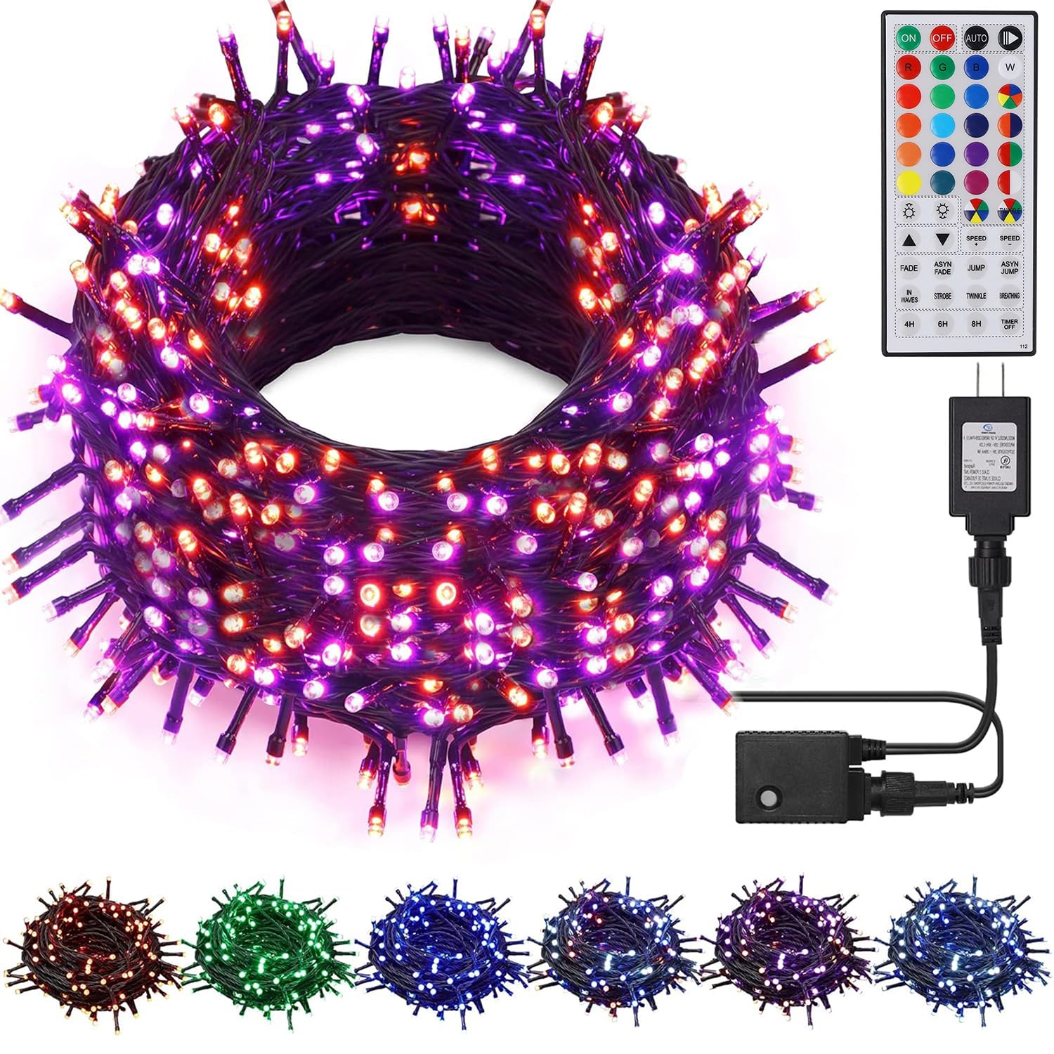 Photo 1 of LJLNION 98.5ft Christmas Lights Color Changing with Remote, 300 LED RGB Fairy String Lights Halloween Decorative Lights, 8 Lighting Modes & Timer, Plug in Indoor Outdoor Xmas Wedding Party Decor