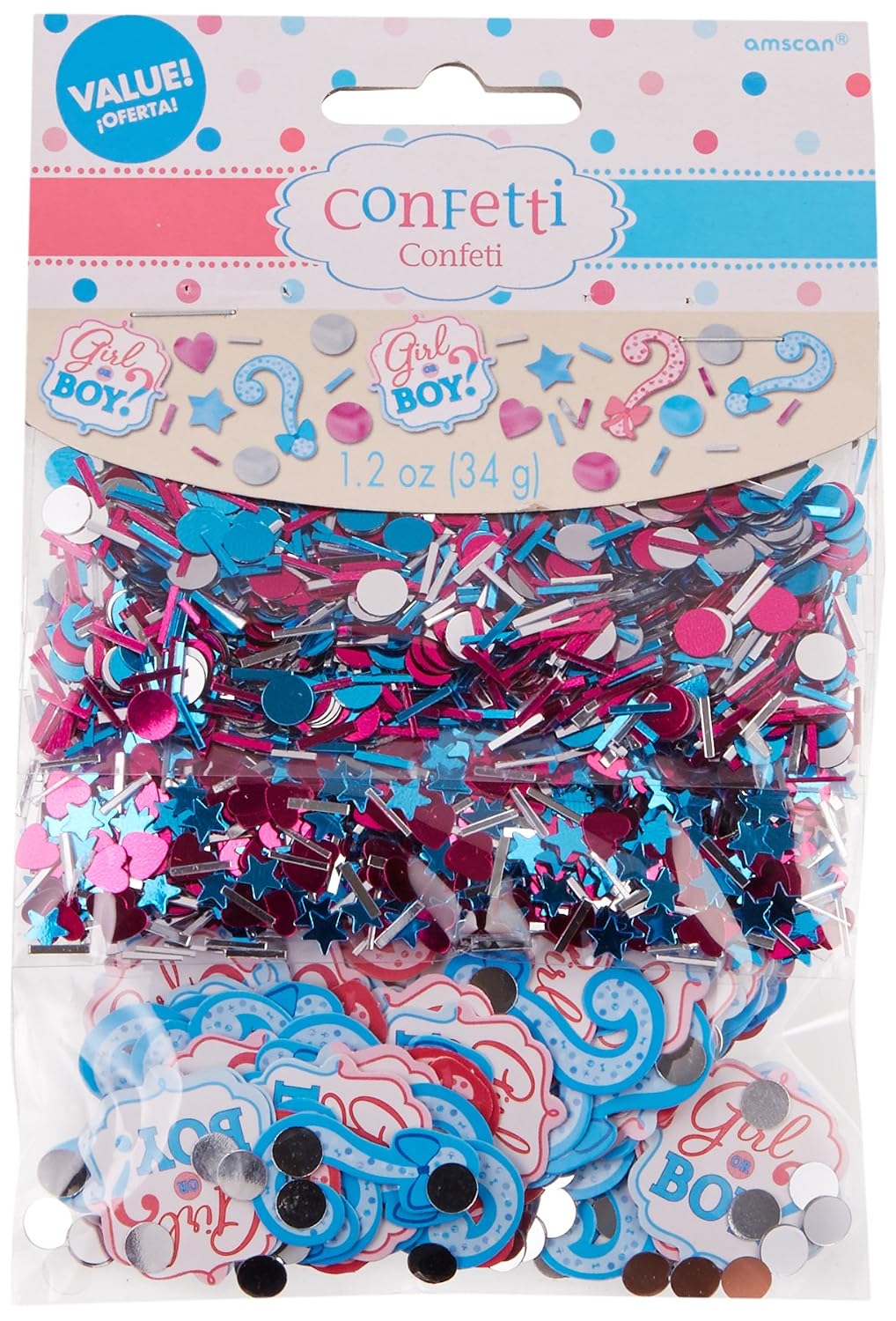 Amscan 361573 Konfetti Für Mädchen Oder Jungen – Pack Mit 3 Designs (Herzen, Sterne, Fragezeichen), 34 G
