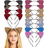 Jaqakid 12PCS Furry Padded Cat Ears Headband-Leopard Cheetah Ears Headband-Animal Ears Accessories for Halloween Costume Cosplay or Party Decoration