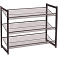 SONGMICS 3-Tier Shoe Rack Storage, Adjustable Metal Mesh Shoe Organizer Stand, Flat or Angled Stackable Shoe Rack Shelf for 9-12 Pairs, Shoe Tower for High Heels, Sneakers, Closet, Entryway, Bronze