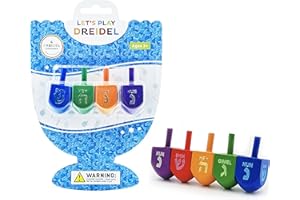 The Dreidel Company Wood Multi-Colored Dreidels Medium Sized Hanukkah Draydels with English Transliteration - (Pack of 4)