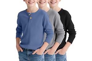 LessonZoo 3 Pack Boy's Henley Long Sleeve Shirts Toddler Thermal Tops Waffle Henley Knit Sweatshirt for School Daily Wear