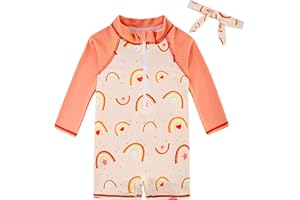 TUPOMAS Toddler Baby Girls Swimsuit Long Sleeve Bathing Suit UPF 50+ Rash Guard One Piece Zipper Swimwear 6 Months-4 Years