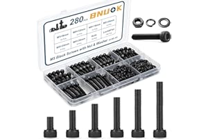BNUOK 280 PCS M5 Screws Assortment Kit, 12.9 Grade Alloy Steel M5 Bolts Kit, M5x 8/12/16/20/25/30mm, Hex Socket Head Cap Screws Bolts Nuts Washers Set