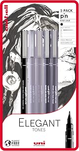 uni-ball PIN Fineliners 5 Pack Black Grey Sketching Archival Quality