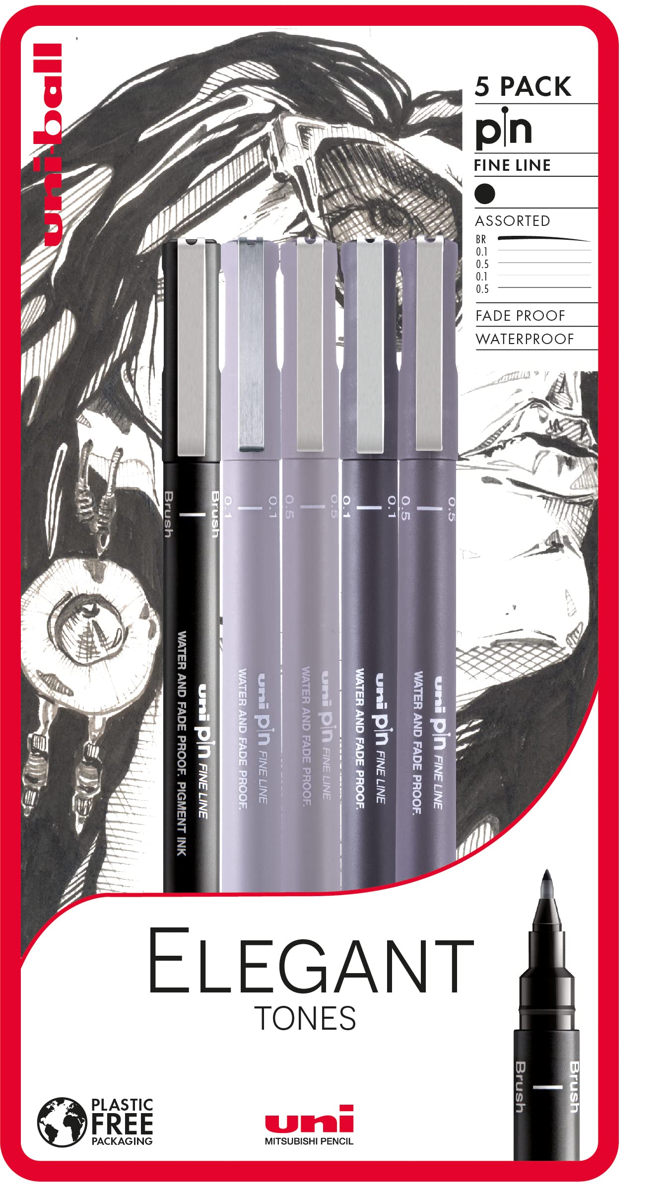 uni-ball PIN Fineliners, Black Fine Tipped Writing Pens, Water and Fade-Resistant Ink, Ideal for Architects, Sketching, Scrapbooking, Outlining, Art, Technical Drawing, Archival Quality, 5 Pack