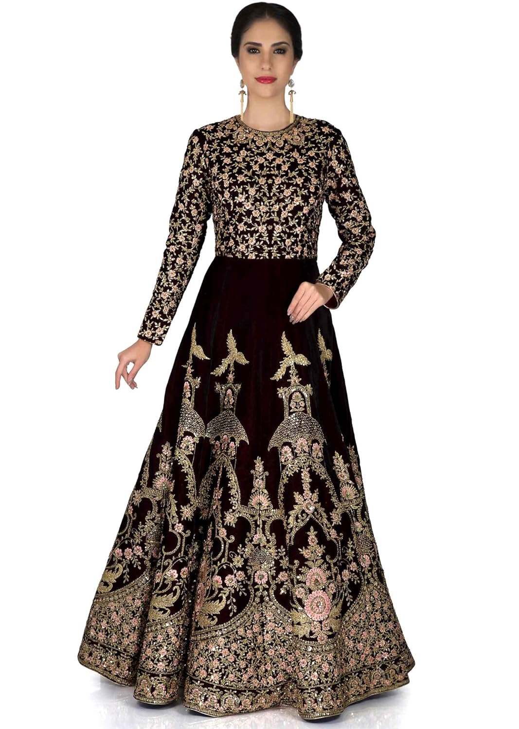 shree impex embroidered heavy silk semi stitched anarkali gown (freesize)