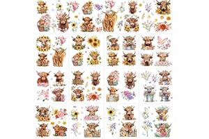 Highland Cow Rub on Transfers for Crafts - Wxiben 12 Sheets Floral Butterfly Rub on Transfers for Furniture Brown Cow Sunflower Rub on Transfer Decal Stickers for Wood DIY Craft Office Home Decor