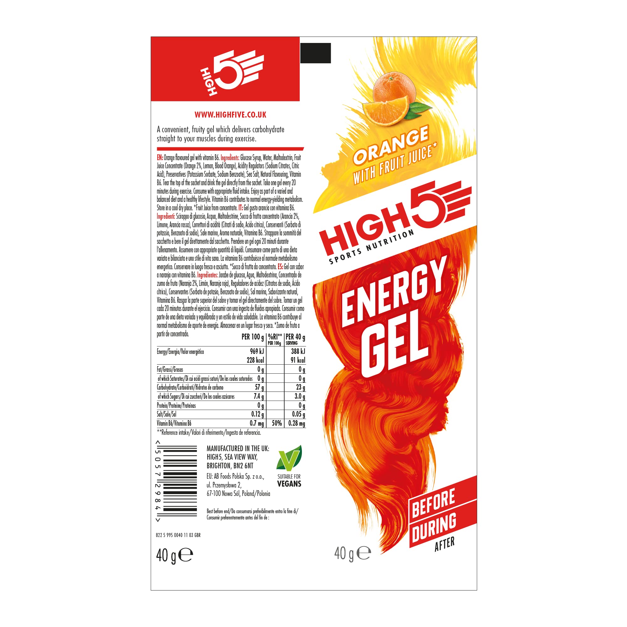 High 5 Energy Gel - 20 x 38g Sachet- Juicy Orange