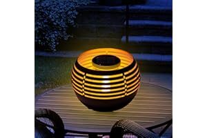 MAYSAK Solar Lantern Table Lamps with Amber Twinkling Glow, Waterproof Metal Landscape Fixture Dusk to Dawn for Outdoor Garden Tables, Balcony, Walkways, Bar Tabletop Create Romantic Ambiance