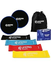 LifePro Resistance Loops and Sliders - Premium 80 Day Obsession Equipment with Home Exercise Videos & eBook for Beachbody - 4 fitness Bands + 2 Gliding Discs For Awesome Core, Legs, Abs Workouts