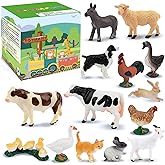 Toymany 14PCS 0.6-2.5" Tiny Farm Animal Figures Toy, Detailed Texture Farm Figurines Cake Topper, Easter Christmas Birthday G