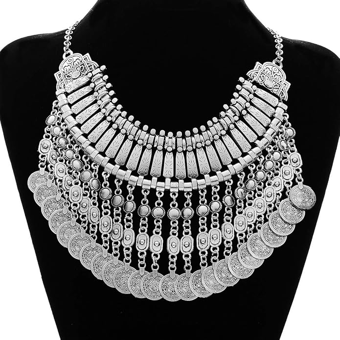 Gifts Under $25 for Hippie Bohemian Women {2018 Gift Guide for Hippies/Bohemians} gifts for a hippie friend bohemian gifts hippie christmas list gifts for a hippie mom boho gift ideas gifts for old hippies gifts for free spirits gifts for the hippie in your life hippie christmas list gifts for a hippie mom gifts for old hippies boho gift ideas bohemian gifts boho gift shop gifts for bohemian lifestyle bohemian gifts for her boho gift ideas bohemian style gifts MJartoria Ethnic Boho Gypsy Antique Silver Color Bib Chunky Tassel Collar Choker Festival Coin Necklace