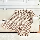 FY FIBER HOUSE Kahki Throw Blanket for Couch Checkered Blanket Checker Print Patterned Blankets for Bed Sofa, 50"x60"