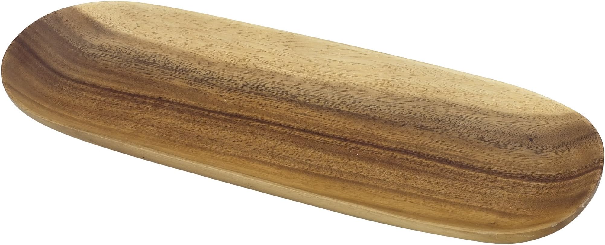 Pacific Merchants Trading K0571 Pacific Merchants Acaciaware 16.5-by 5.5-Inch Acacia Wood Oval Baguette Serving Tray, 18/8 Stainless Steel