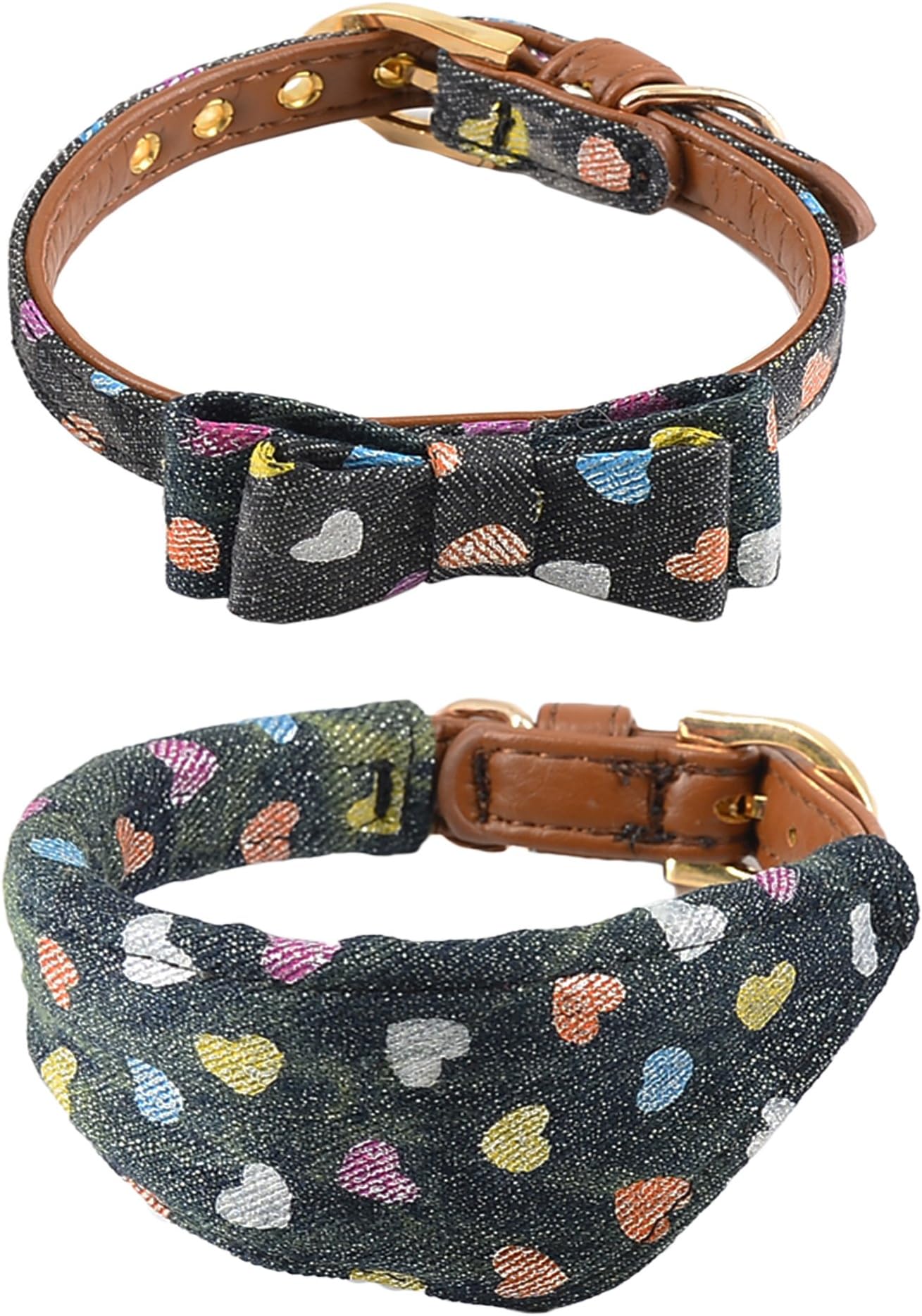 Gyapet Collar & Leash Set for Cat Small Dog 2Collars+1Leash Bowtie Bandana Scarf Puppy Cute Adjustable