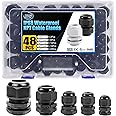 XHF IP68 Nylon Waterproof NPT Cable Glands Assortment 48pcs 1/4", 3/8'', 1/2'', 3/4'', 1'' UL Listed and RoHS Cord Grip Compliant Cable Strain Relief Black