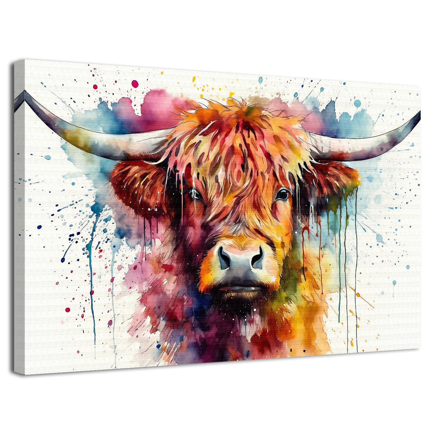 AIYISU Highland Cow Canvas Wall Art Watercolor Banksy Prints Pictures Graffiti Scottish Cow Wall Decor Colourful Farm Animal Pictures Painting Modern Artwork for Living Room Home Decorations 30x40cm