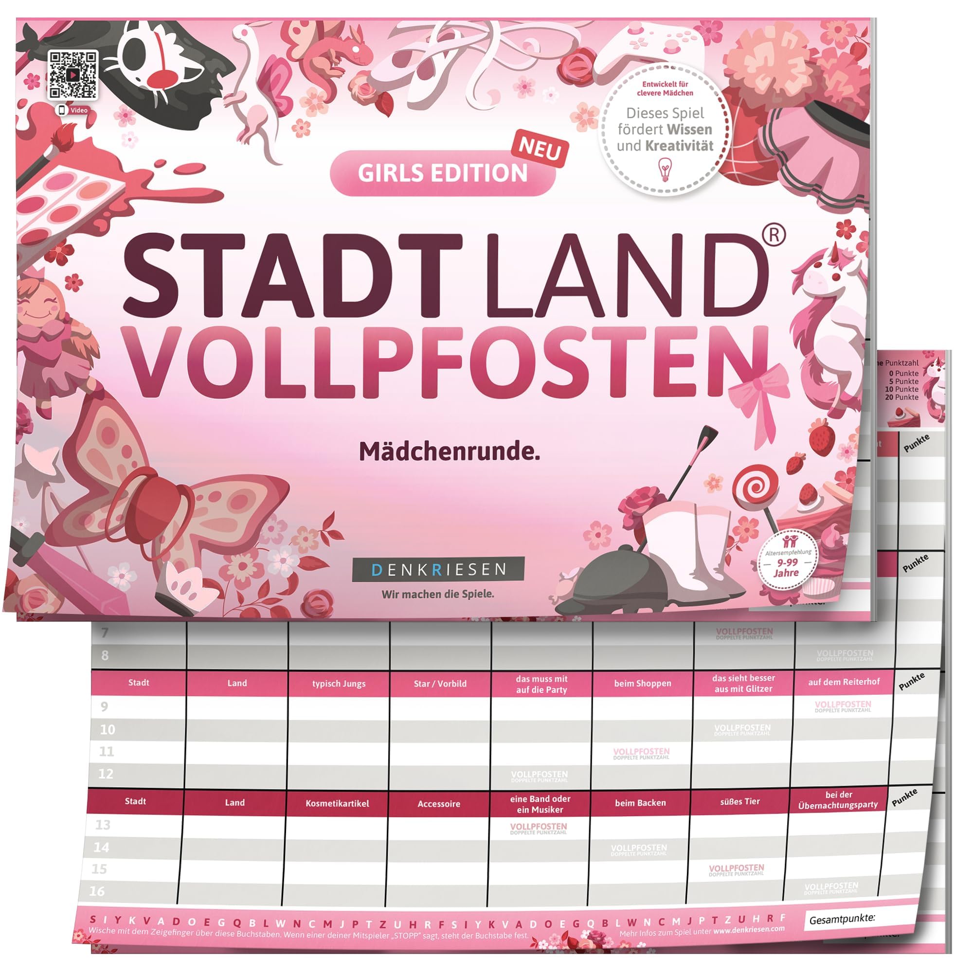 DENKRIESEN - Stadt Land Vollpfosten® - Girls Edition | Game Block | Family Game