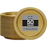 Gold Solid Color Premium Heavy Weight Plastic Appetizer Plate (7") 50 Count - Elegant & Durable, Perfect for Parties & Events