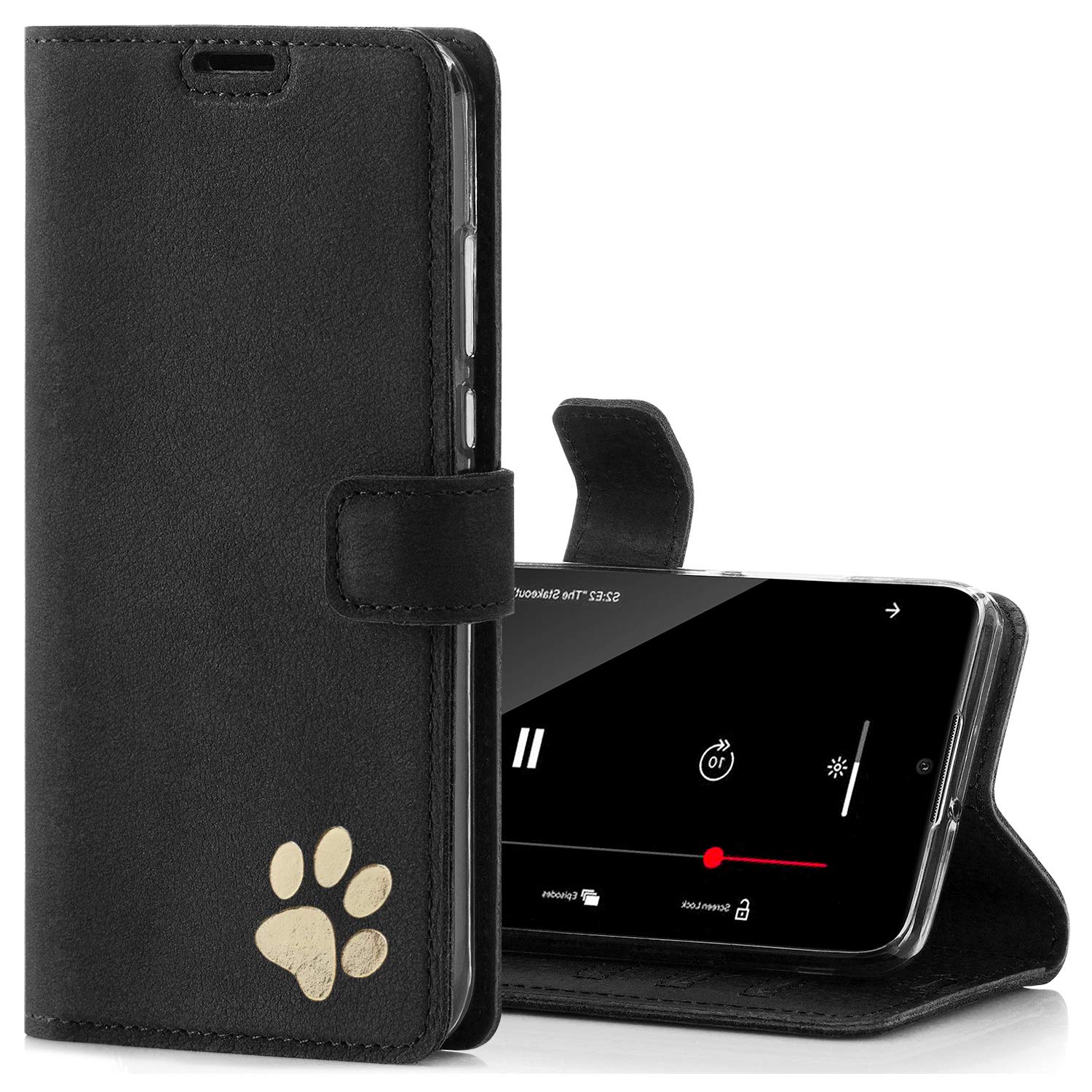 Surazo Leather Wallet Mobile Phone Case Compatible with Apple iPhone 12 mini - Flip & Fold Smartphone Case with Stand RFID Blocker Magnet Closure, 3 Slots for Bank Cards - Handcrafted European Leather