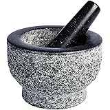 HiCoup Mortar and Pestle Set - 6-inch, Large, Non-Porous Granite Bowl and Stone Grinder for Guacamole, Herbs, Spices and Pest