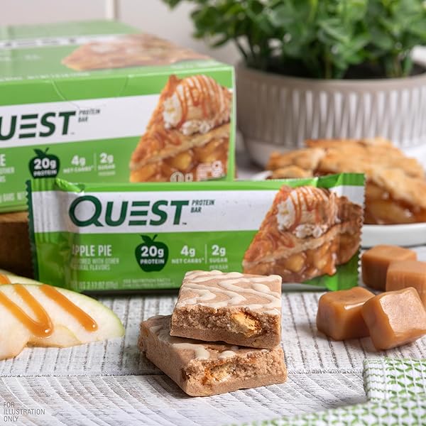 QUEST NUTRITION APPLE PIE PROTEIN BAR, 20G PROTEIN, 4G NET CARBS, 2G SUGAR, GLUTEN FREE, KETO FRIENDLY, 12 COUNT