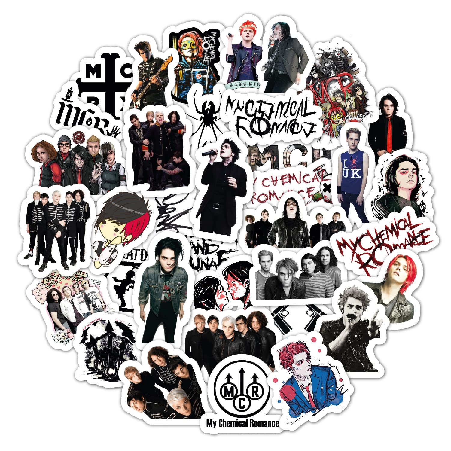 BulbaCraft MCR Stickers - Rock Band Stickers for Adults, 36 Pieces of Strong Adhesive and Waterproof Decals, Guitar Laptop Decals for Teens, Gifts for Women & Men