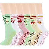 scenicamp 6 Pairs Pilates Grip Socks for Women Cute Non Slip Yoga Socks for Barre Ballet Barefoot Workout Hospital Sports Home Slipper