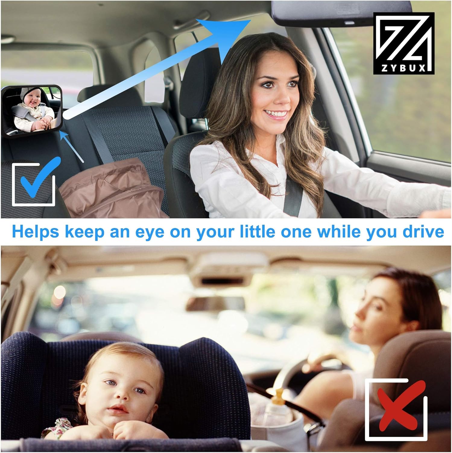 ZYBUX Back Seat Baby Mirror Peace of Mind to Keep an Eye on Baby in a
