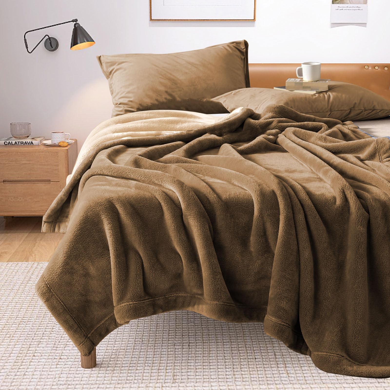 Photo 1 of YISURE Water Proof Blanket for Bed, 90"x80" King Size Brown Waterproof Adult Blanket, Leakproof Bed Cover to Protect Bed Mattress or Furniture (Brown/Tan)