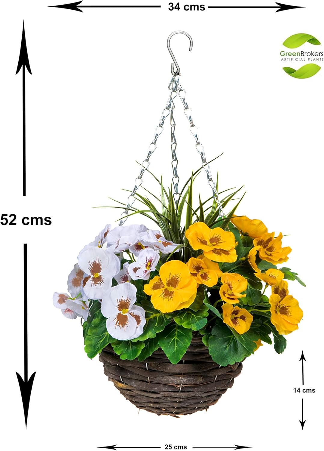 2 x Artificial Hanging Baskets with Yellow & White Flowers and