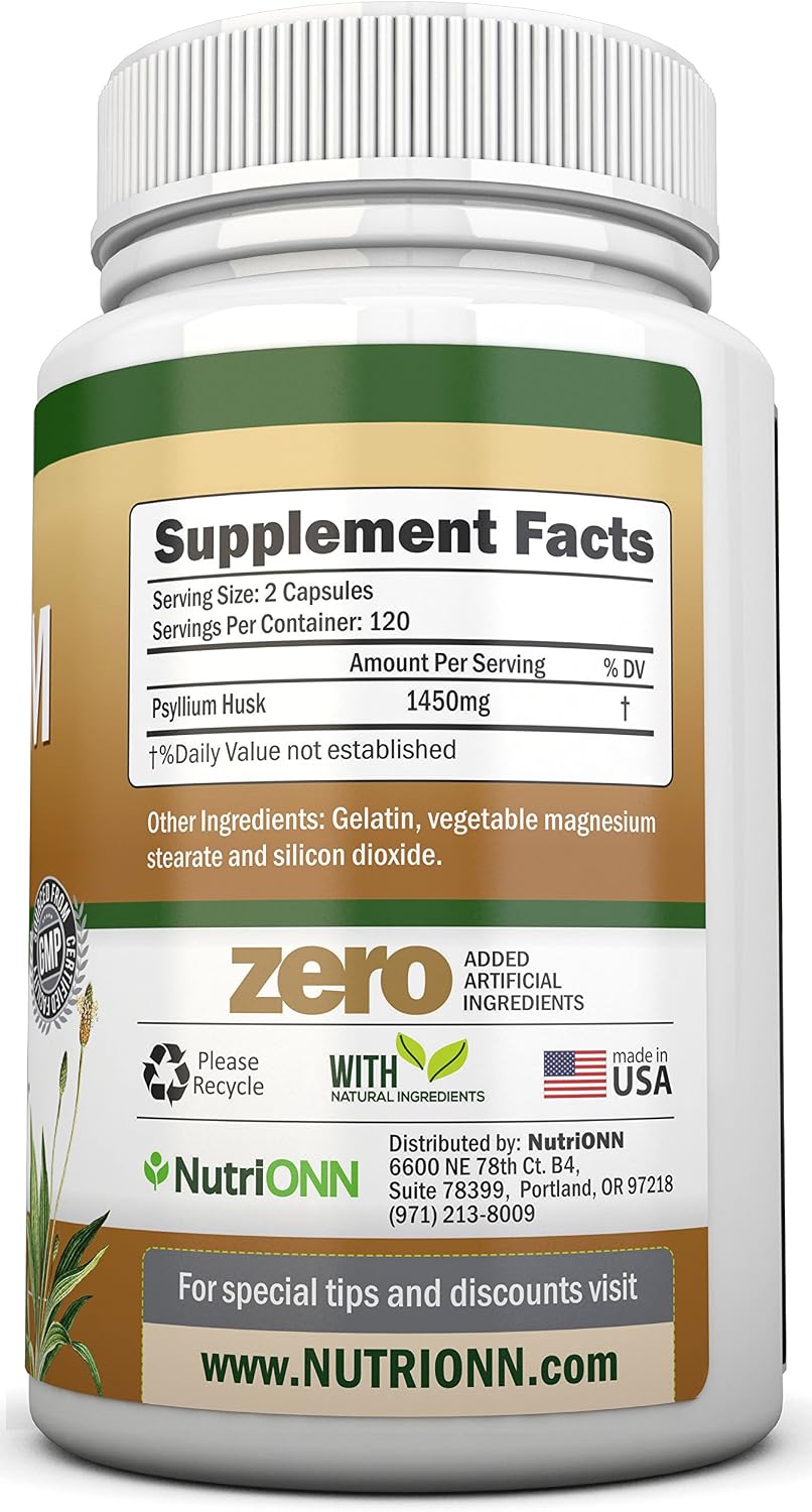PSYLLIUM Husk Capsules - 1450mg Per Serving - 240 Capsules - Premium Psyllium Fiber Supplement - Great for Constipation, Digestion and Weight Loss - 100% Natural Soluble Fiber - Image 3