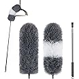 BOOMJOY Microfiber Feather Duster with 100 Inches Extendable Pole, 2 Pack Dusters for Cleaning Ceiling, Fan, Furniture