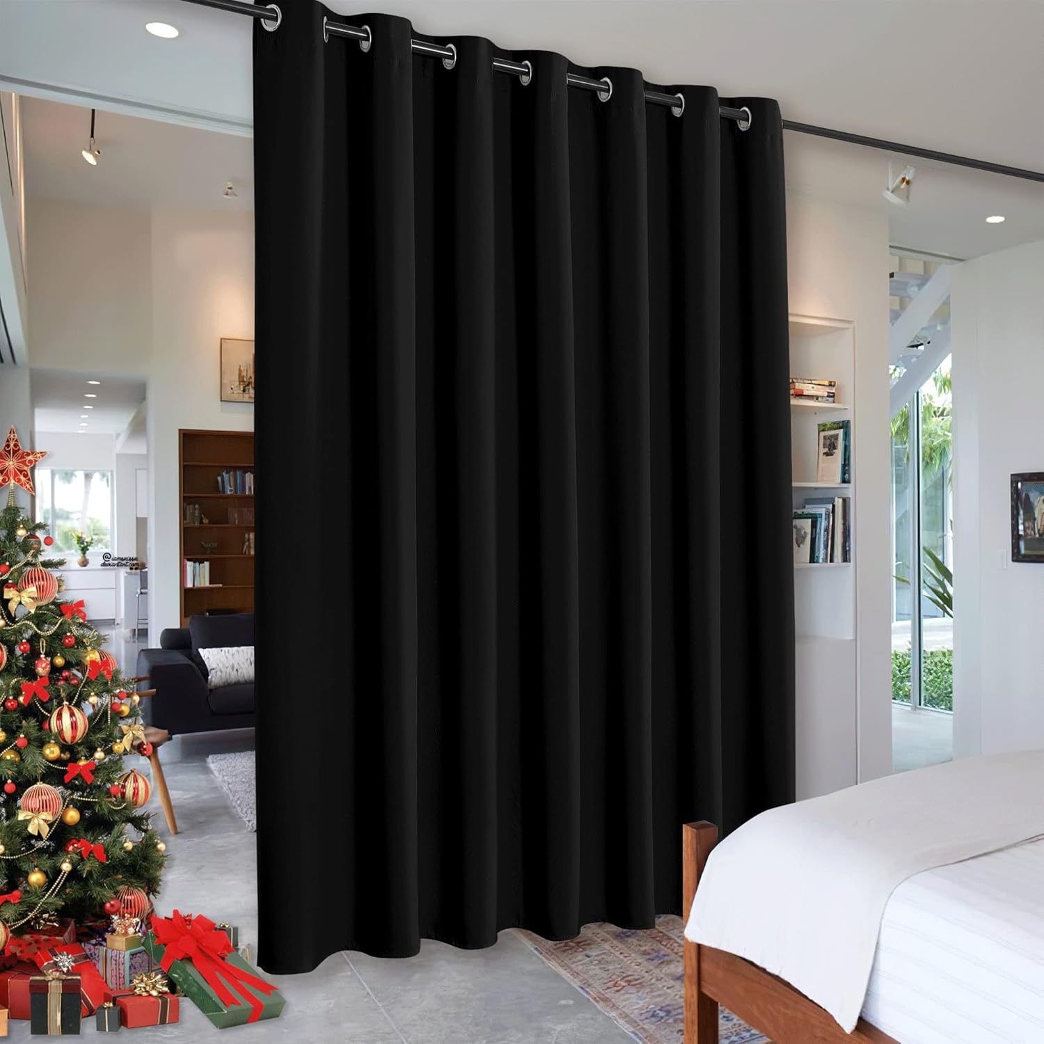 Window Treatments - RYB HOME Blackout Thermal Insulated Blind Curtains, Noise Reduce Barrier for Nursery, Portable Curtain for Sliding Glass Door/Storage/Space Room Divider, 7 ft Tall x 8.3 ft Wide, Black, 1 Panel