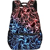 YOZIRIBO Boys School Backpack, Lightning Backpacks For Kids Children Teens, Gamer Bookbag, Large Travel Laptop Backpacks (Red blue lightning)