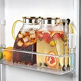 VZZNN 2 Pack 60 oz / 1.8 L Clear Borosilicate Glass Pitcher with Lid, Heat Resistant Water Jug with Stirring Spoons and Brush