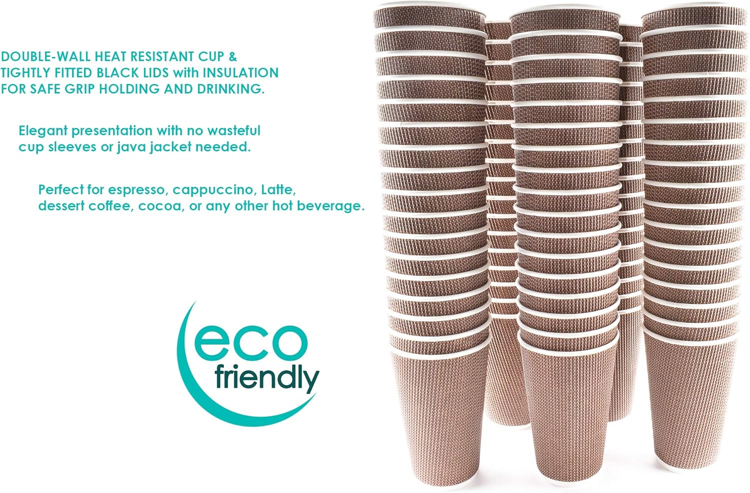 [85 SETS] 16 oz Disposable Double Walled Hot Cups with Lids - No Sleeves needed Premium Insulated Ripple Wall Hot Coffee Tea Chocolate Drinks Perfect Travel To Go Paper Cup and lid Brown Geometric: Health & Personal Care