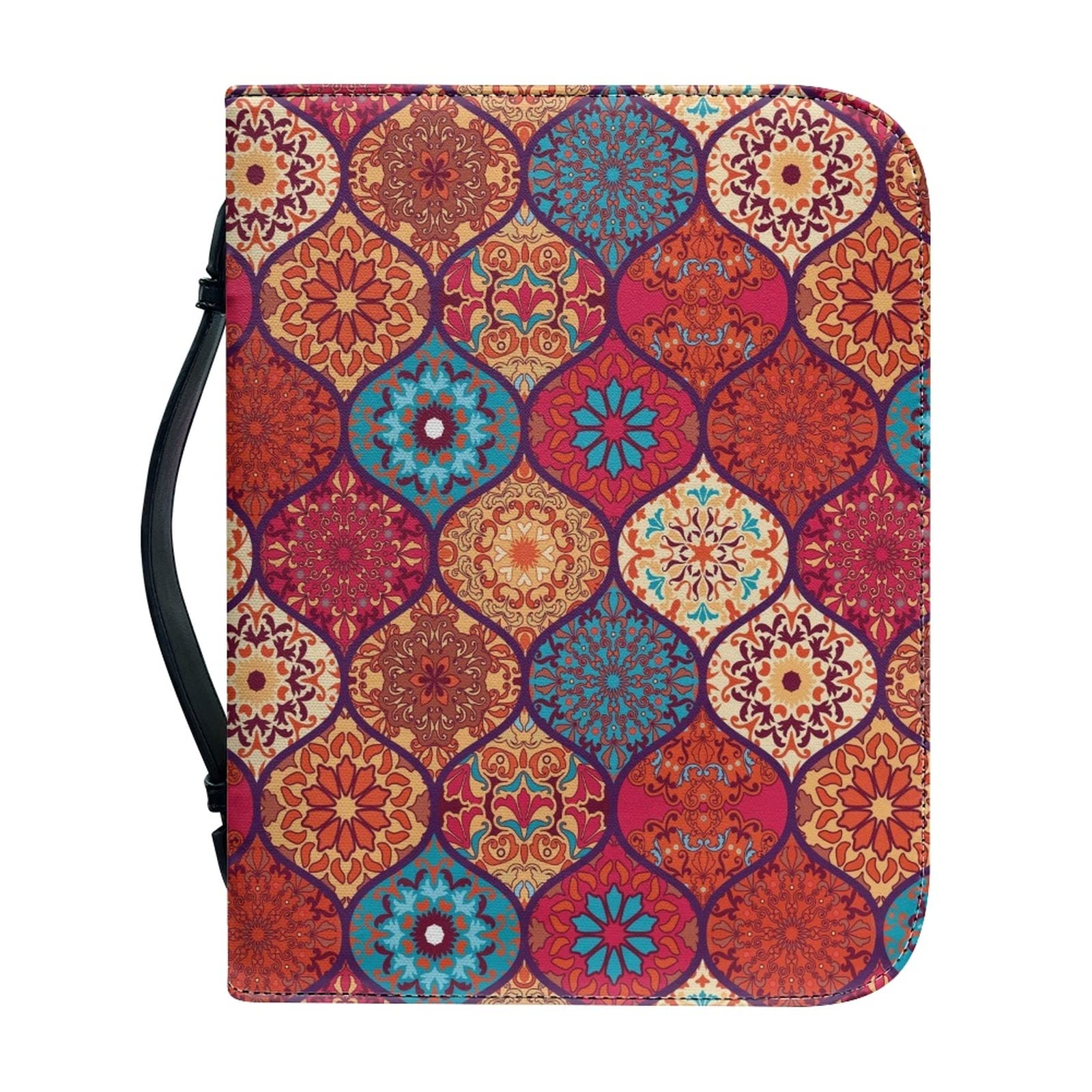 Kuiaobaty Moroccan Tile Pattern Small Book Cover with Zipper and Handle 9"x6", Bohemia Ethnic Bible Book Covers Holds & Protects