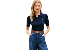 Tommy Hilfiger Womens Short Sleeve Cable Knit Polo Sweater Knit V Neck Polo ShirtPolo Sweater